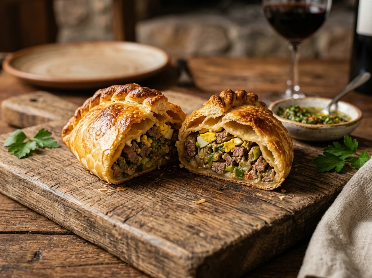 Empanadas salteñas cortadas a cuchillo jugosas para carta digital