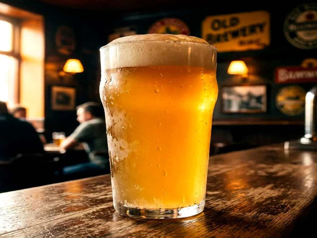 Cerveza artesanal tirada servida en vaso ecológico