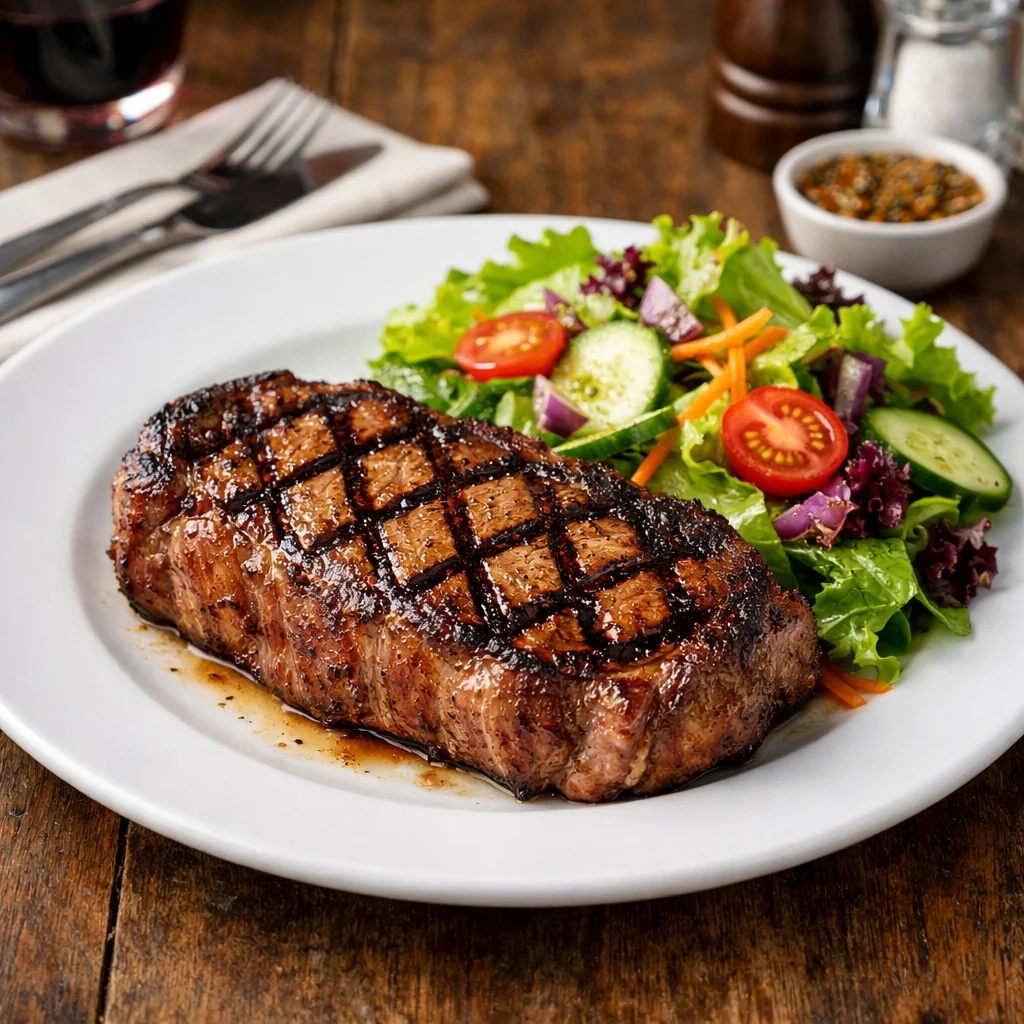 Bife de chorizo a la parrilla con corte y costeo gastronómico