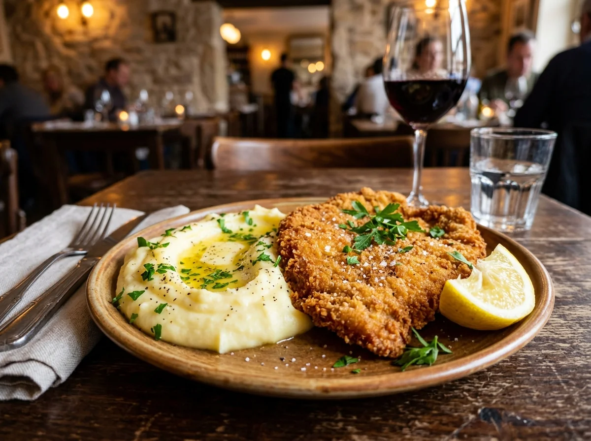 Milanesa casera de ternera con puré de papas a la manteca