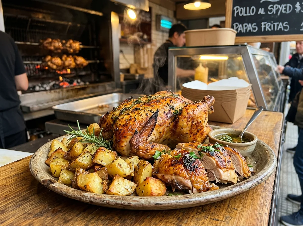 Pollo al spiedo con control de temperatura bromatológica en cocina