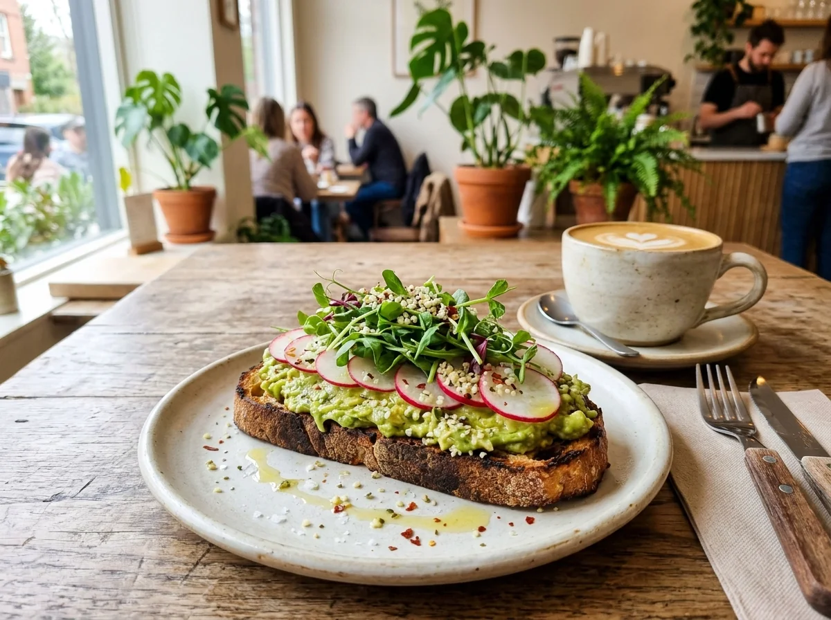 Tostón de masa madre con palta cremosa, rabanitos y semillas